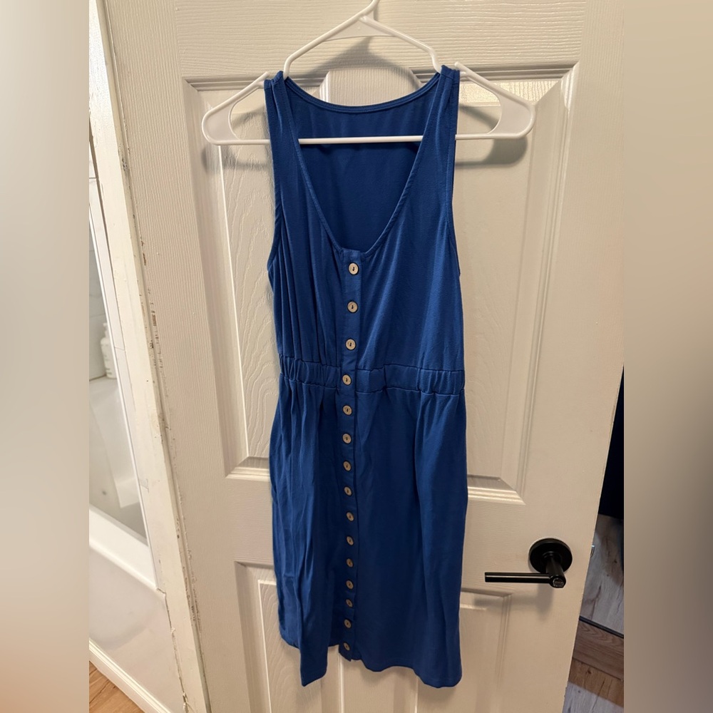 Chic Blue Button-Front Midi Dress